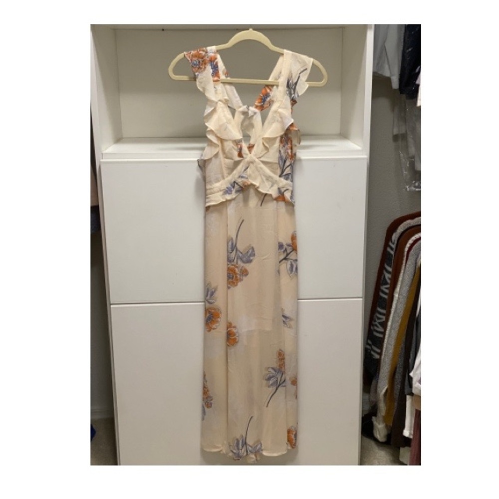 Milani Peach Floral Print Backless Midi Dress Criss cross ruffle flowers lulus - Picture 4 of 6